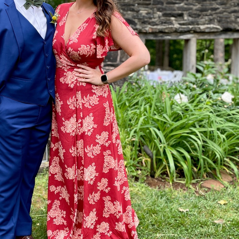 Lulu's Red Floral “heart of marigold” Maxi Dress